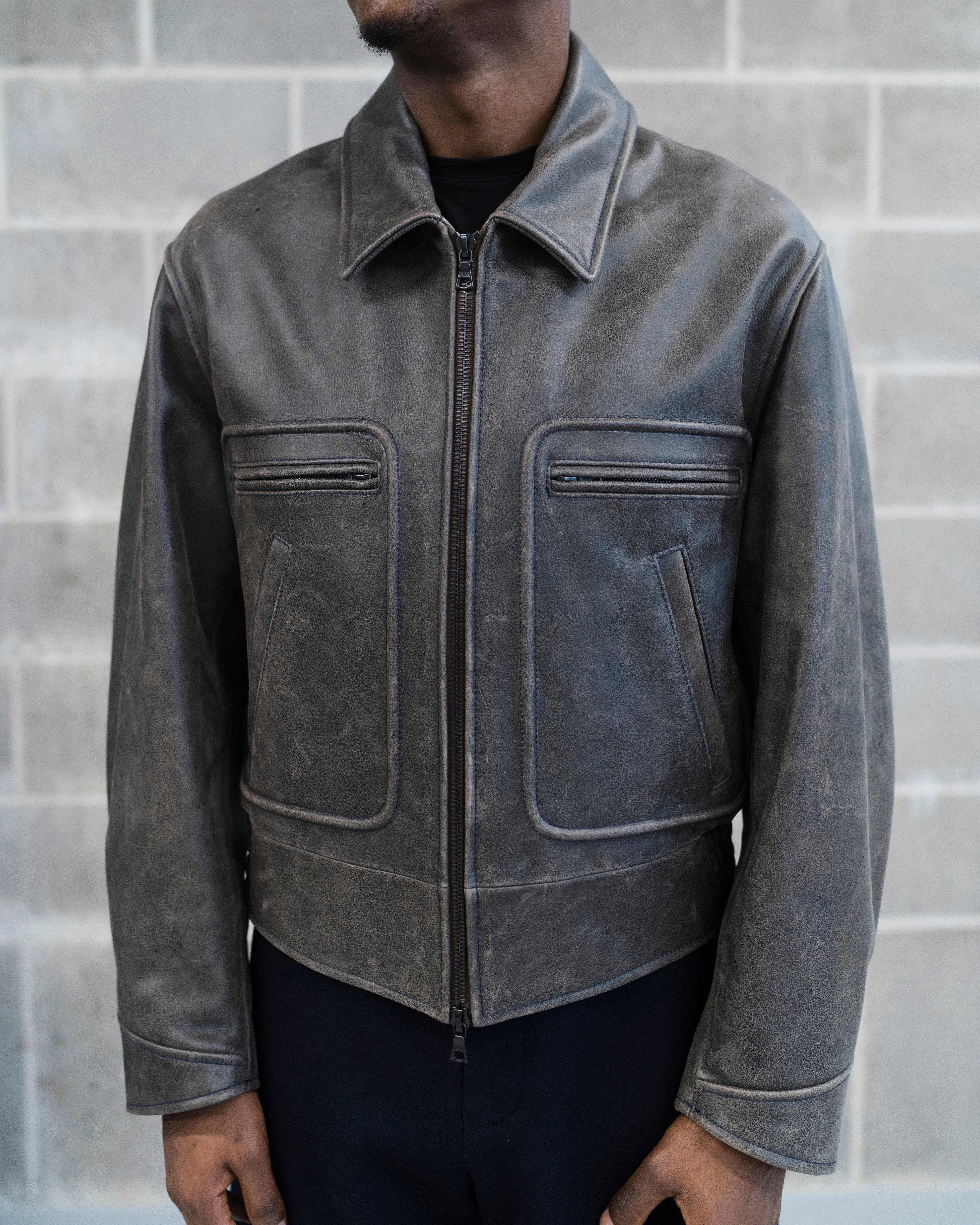 Distressed Dark Brown Varsity Leather Jacket